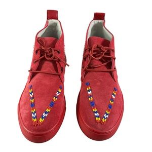 DEL TORO Red Suede Beaded Chukka Boots Made in Italy